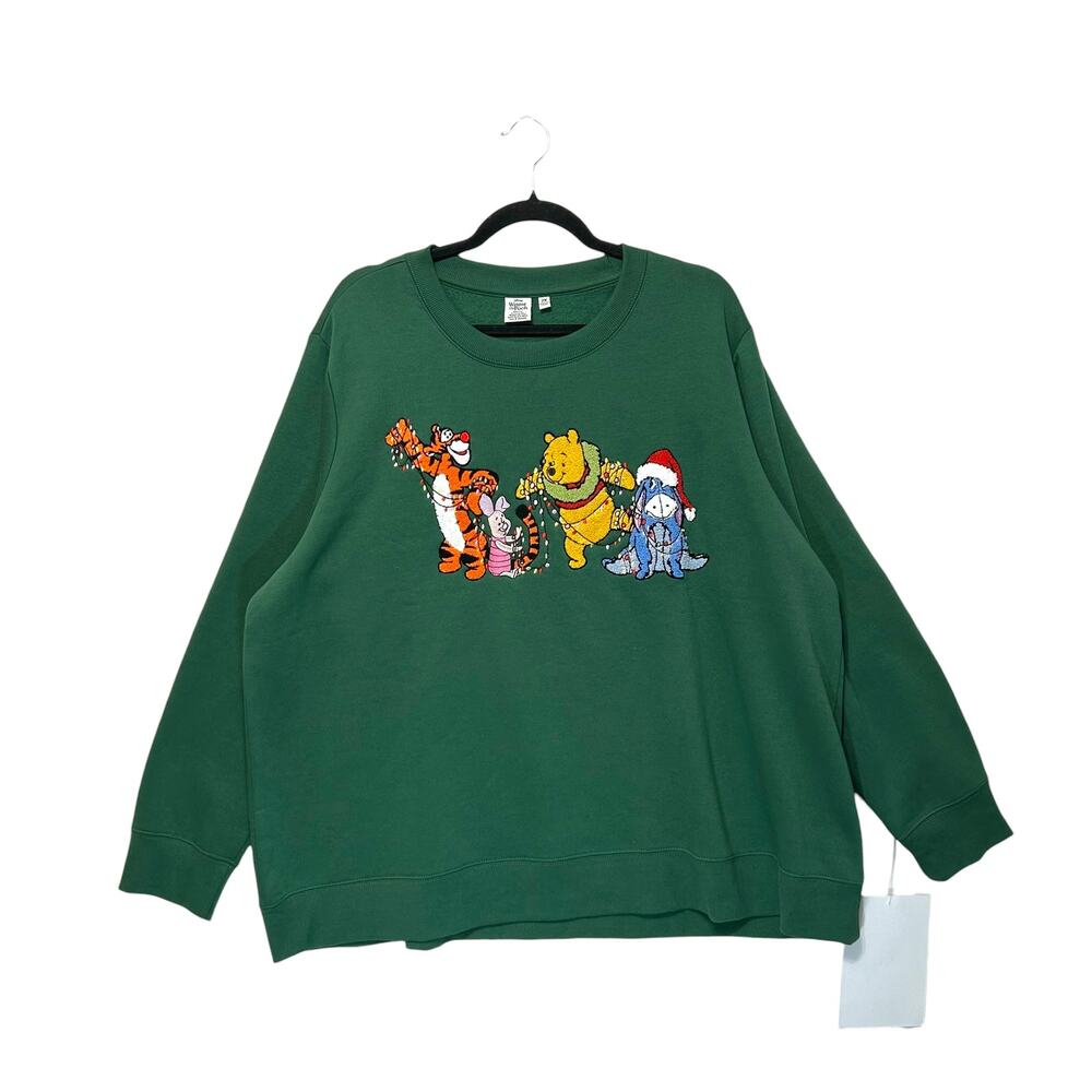 Disney Winnie The Pooh Holiday Crew Neck Sweatshirt NWOT Women's Sz 2X Green - Picture 2 of 7
